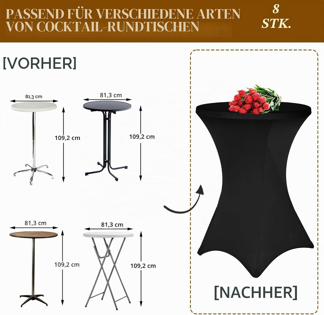 8 Stück Schwarz Stehtisch Hussen Stehtische, Stehtischhusse für Ø 80-85 cm Stehtische und Bistrotisc
