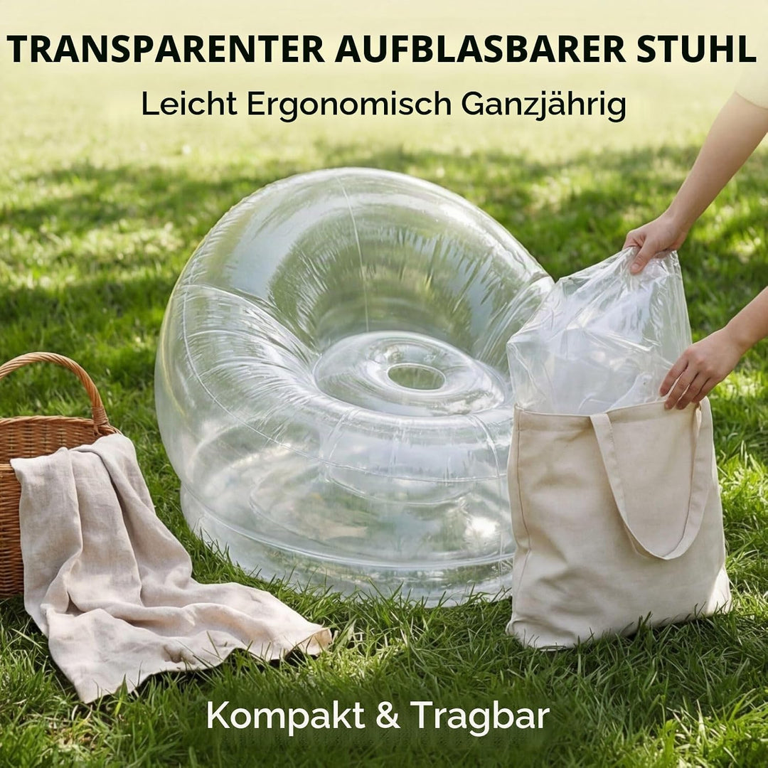 Sxhlseller Transparenter Aufblasbarer Sessel, Klarer Luftsofa Sitzsack für Innen &amp; Aussen, Ergonomis