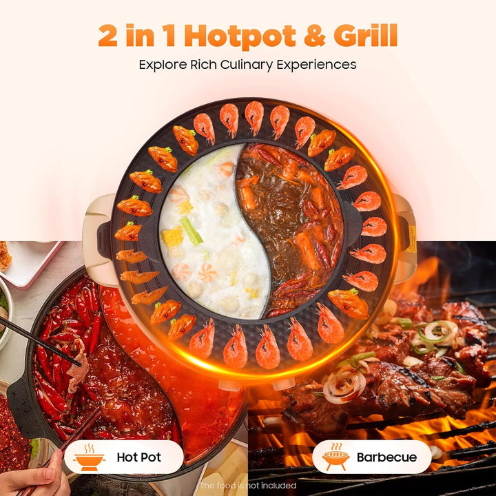 Food Party Electric Hot Pot und grill Elektrisch Hotpot Topf 220V 2200W Elektrogrill 2 in 1, mit Abn