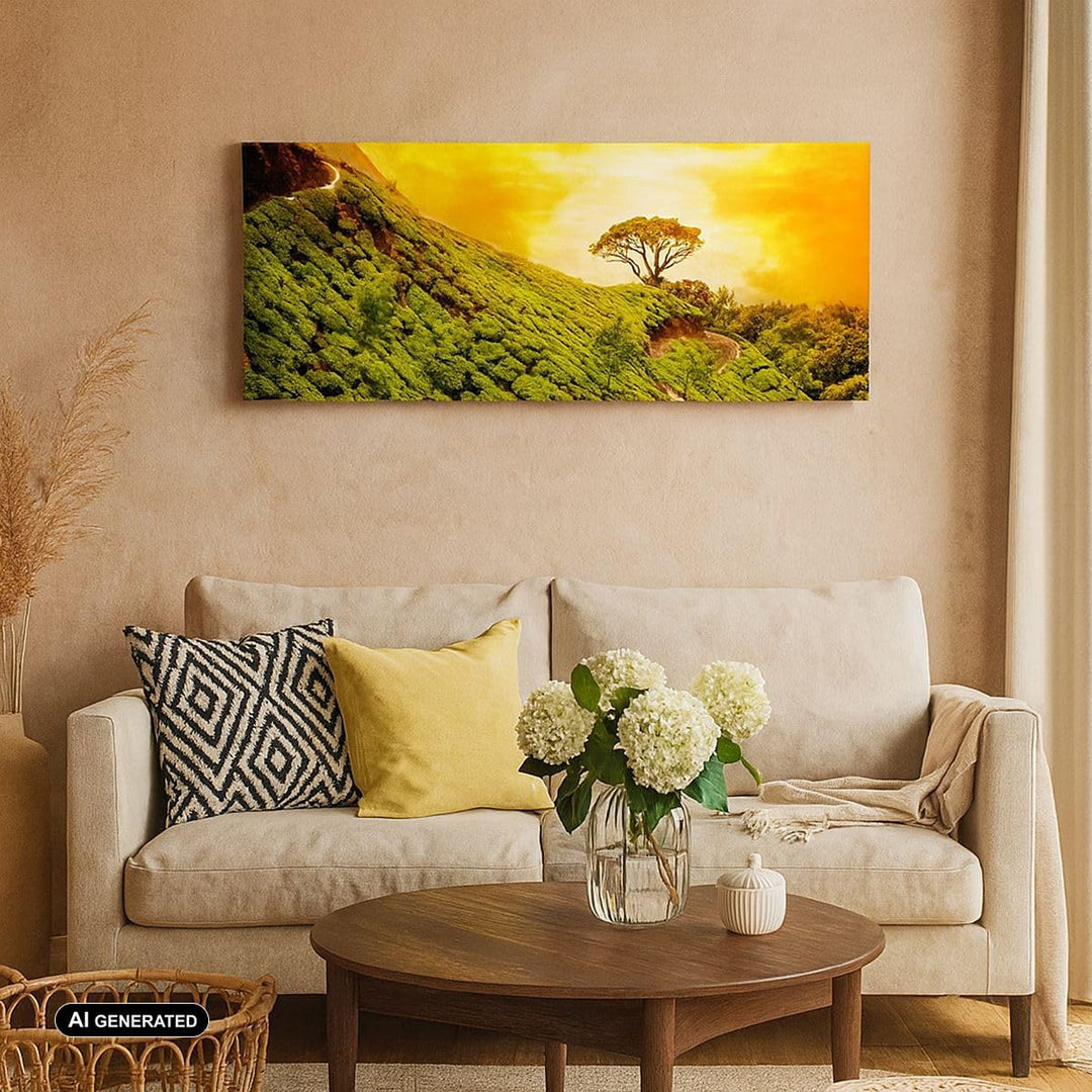 Wandbilder Dekoration Wohnzimmer Berg Baum Pfad Hügel Panorama Bilder auf Leinwand 120x50cm Leinwand