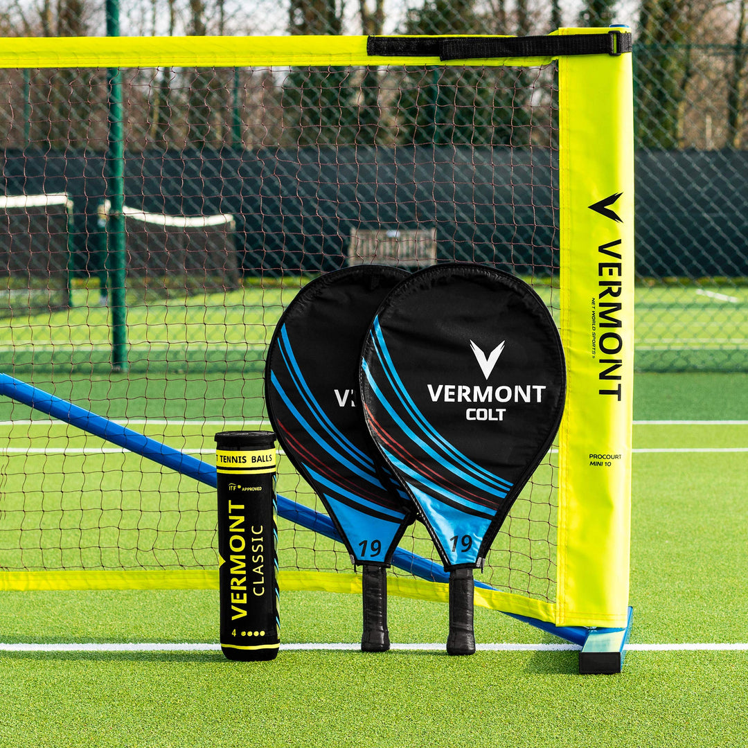 Vermont Procourt Mini Tennisnetz und Schläger Set │ Kinder, Jugendliche, Erwachsene │ Netz, Pfosten,