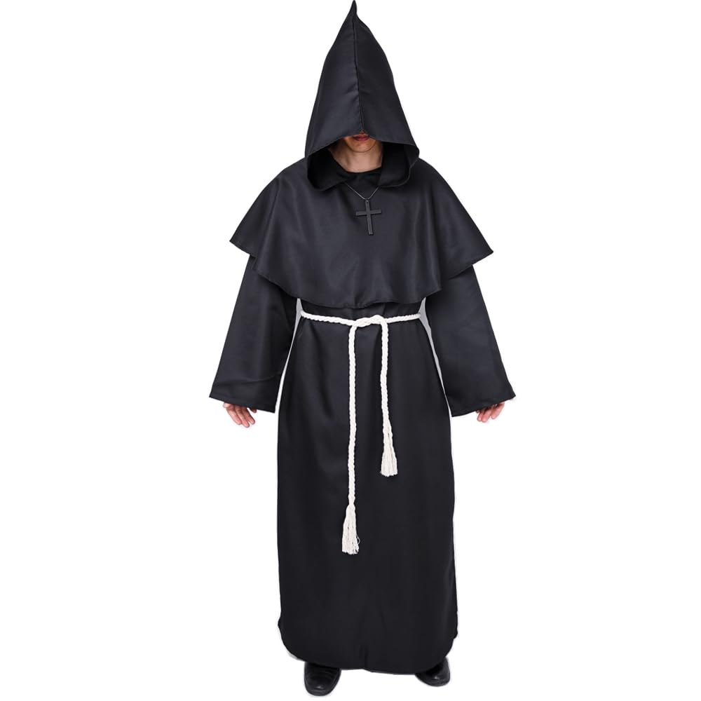 Myir JUN Mönch Robe Kostüm Mönch Priester Gewand Halloween Kostüm mit Kapuze Mittelalterliche Kapuze
