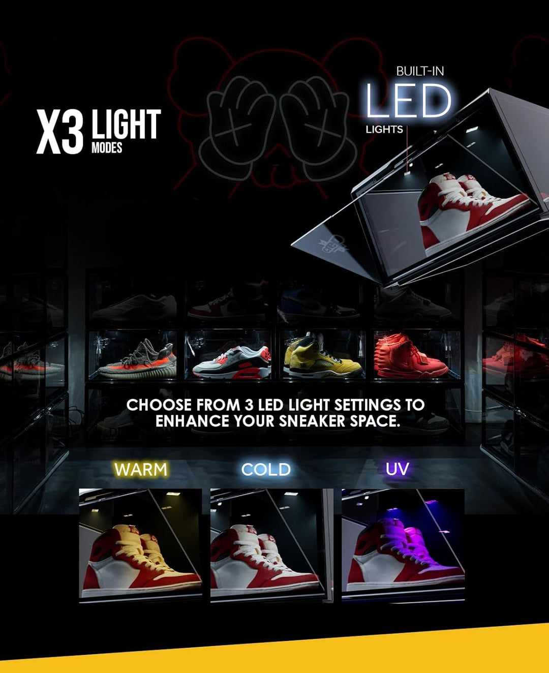 Crep Protect Transparente Schuhbox mit LED - Crates 3.0 Stapelbare Sneaker Aufbewahrungsbox mit Magn