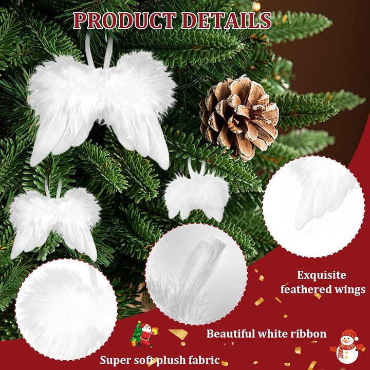 10 Stück Engelsflügel Weihnachten Weiss, Christbaumschmuck Federn Anhänger, Weihnachtsbaumschmuck En