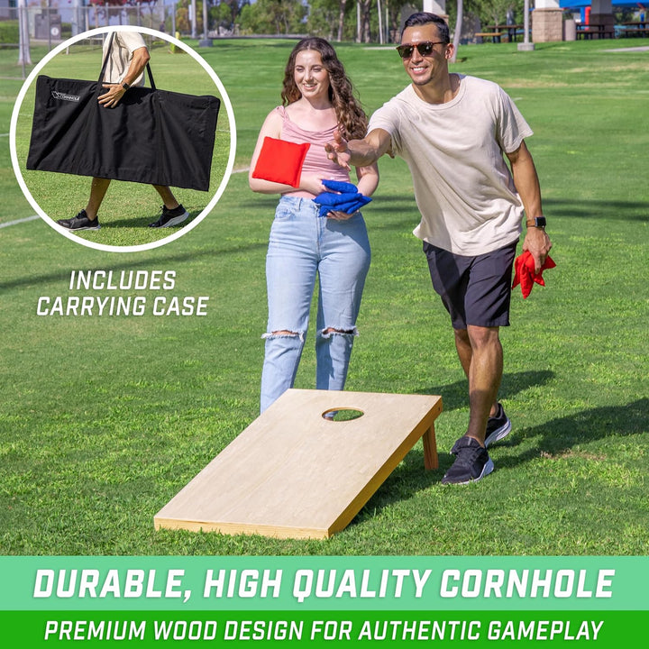 GoSports Premium-Cornhole-Sets aus Massivholz, wähle 1,2 x 0,6 m oder 91 x 61 cm, Spielbretter entha