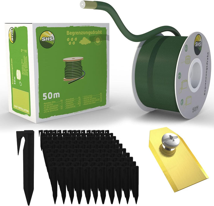 50m Begrenzungskabel + 150 Erdspiesse + 30 Klingen für Mähroboter Rasenmäher Rasenroboter Zubehör SE