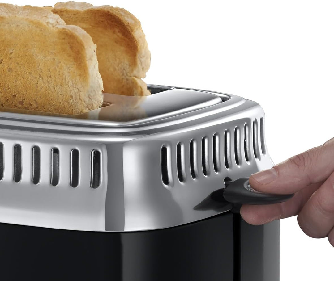 Russell Hobbs Toaster [für 2 Scheiben] Retro Edelstahl Schwarz (Countdown-Anzeige im Retrodesign, in
