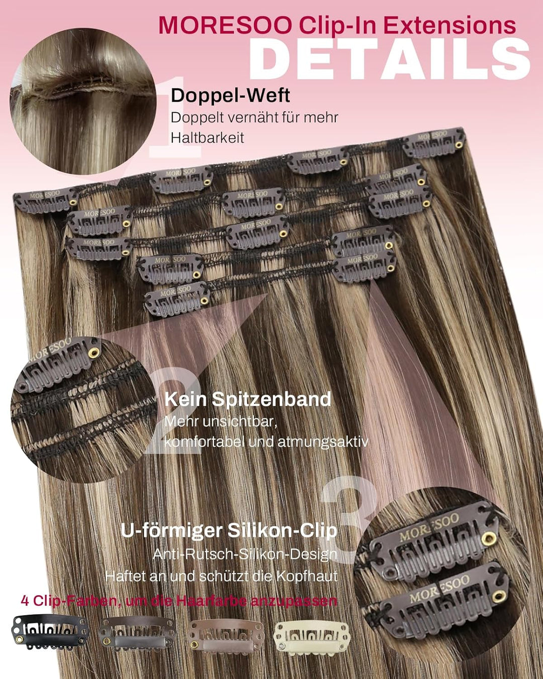 Moresoo Clip Extensions Echthaar Braun Haarextension Clips Remy Echthaar Extensions Clip in Haarverl