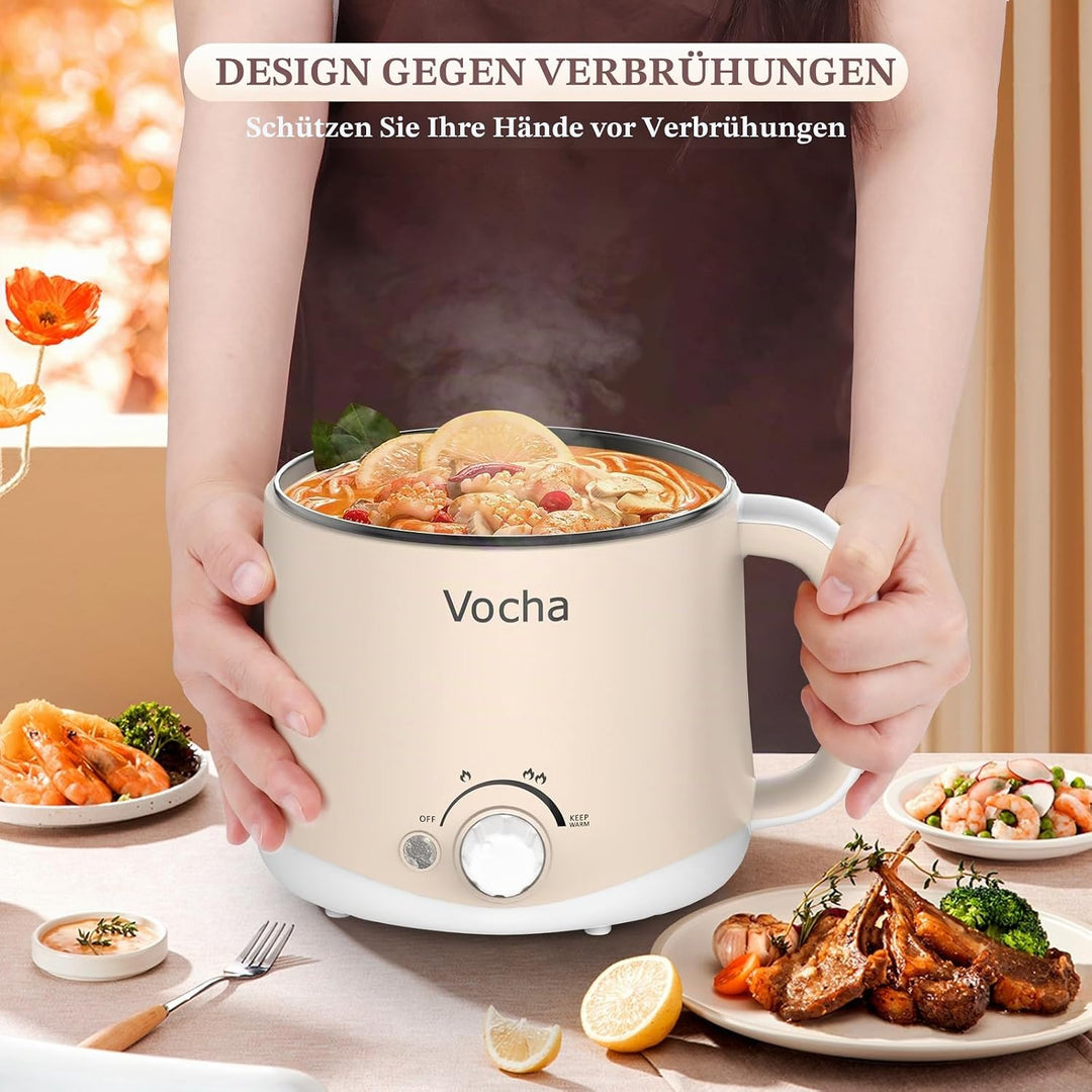 Vocha Elektrischer Hot Pot mit Warmhaltefunktion, 1.6L Antihaft-Elektrische Pfanne, Tragbarer Reisek