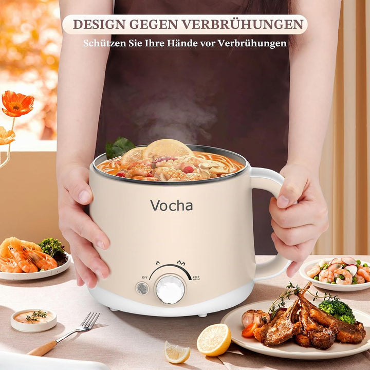 Vocha Elektrischer Hot Pot mit Warmhaltefunktion, 1.6L Antihaft-Elektrische Pfanne, Tragbarer Reisek