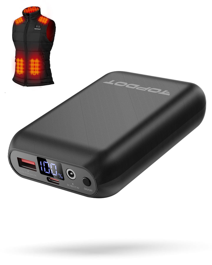 Topdot 16000mAh Powerbank für Heizweste, Beheizbarer Westen-Akkupack, DC- und USB-Ausgangsanschlüsse