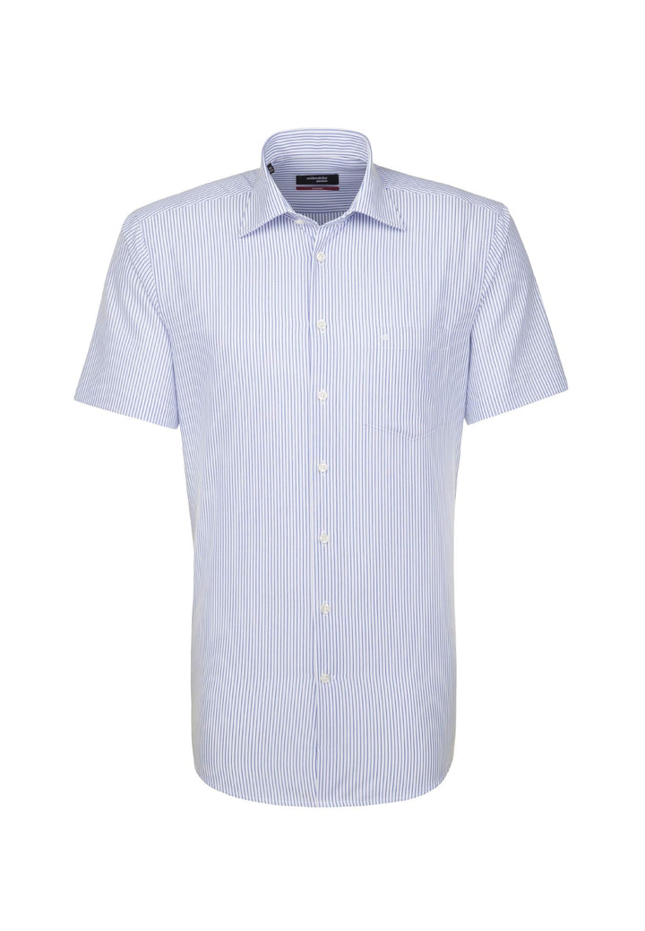 Seidensticker Herren Regular Fit Kurzarm Klassisches Hemd 38 Mehrfarbig (Weiss/Blau 15), 38 Mehrfarb