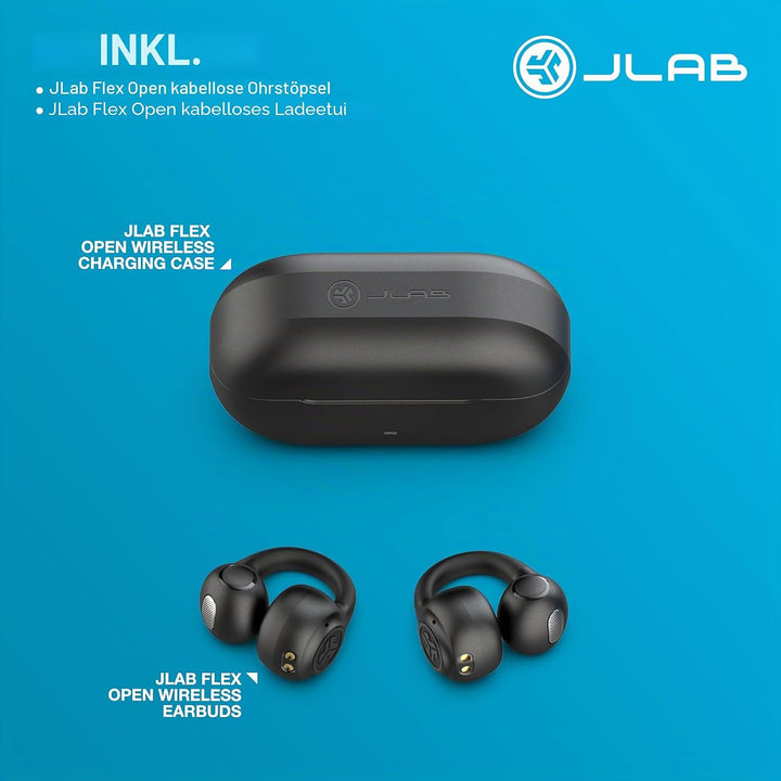 JLab Flex Open Ear Kopfhörer - Open Ear Earbuds, Manschetten-Design Clip-On-Kopfhörer, 21 Stunden Ak