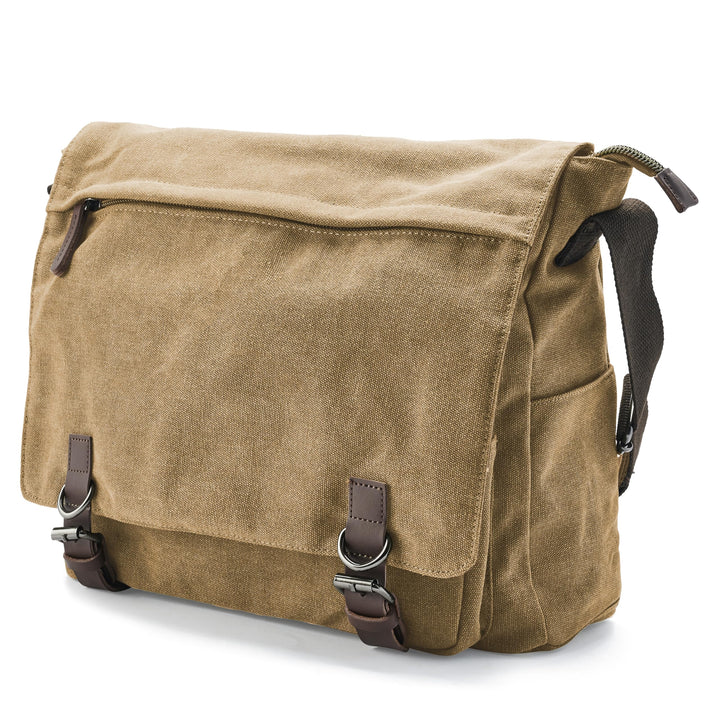 Trendhim Messenger Bag Herren | Canvas Umhängetasche mit Lederdetails &amp; Laptopfach | Schultertasche