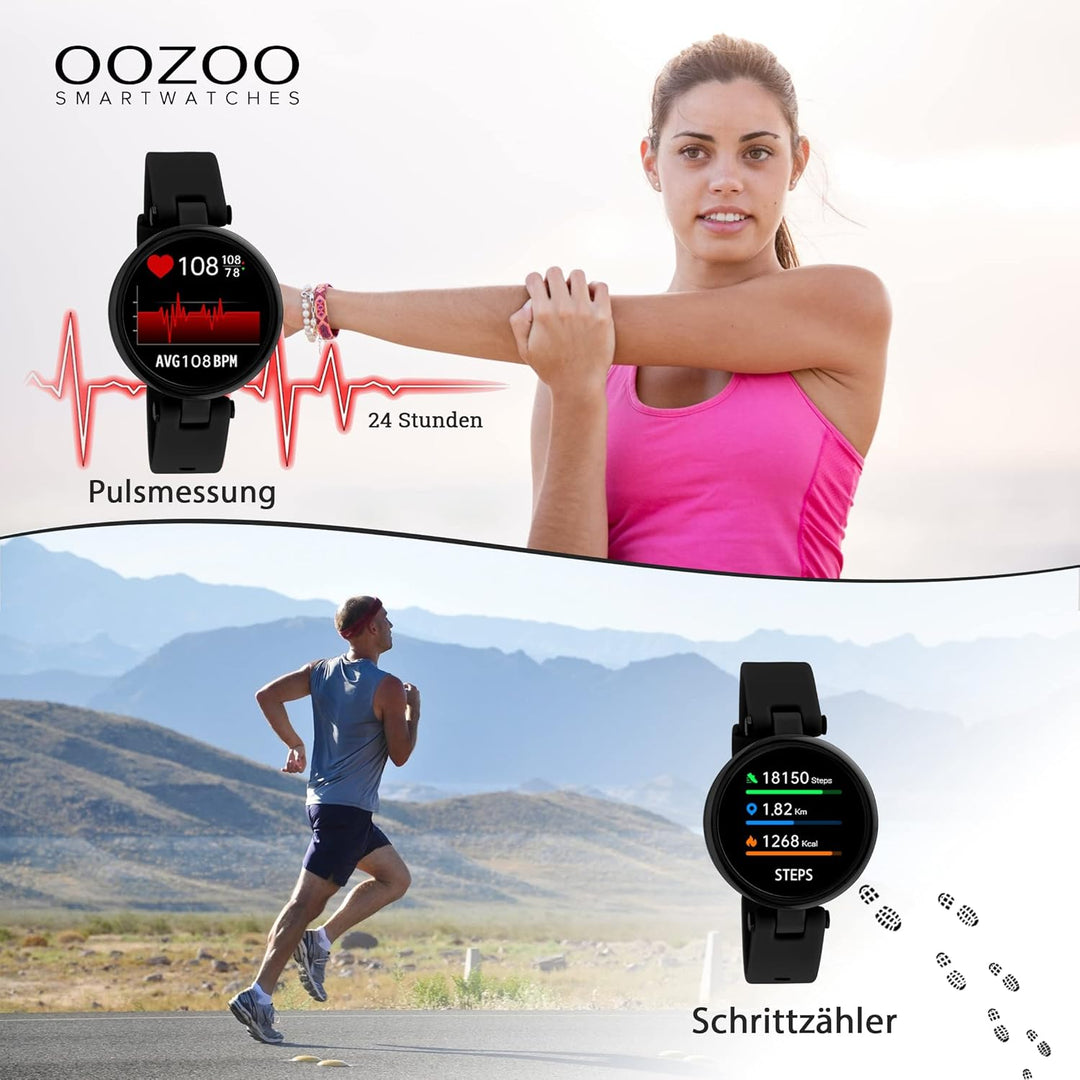 Oozoo Q4 Smartwatch Unisex Fitnessuhr 39mm mit 16mm Silikonarmband für Damen und Herren | Fitness Ar