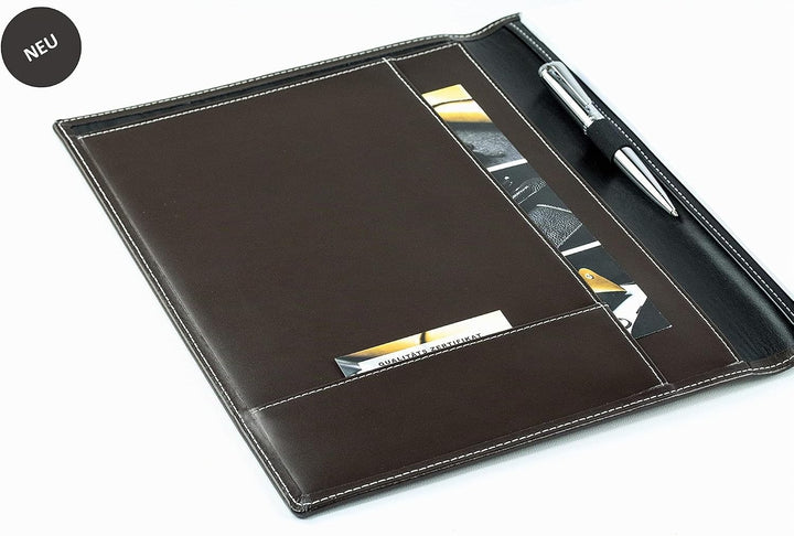 DELMON VARONE - Personalisierbare Schreibmappe DIN A4 aus Cambridge Top Grain Leder braun, Organizer