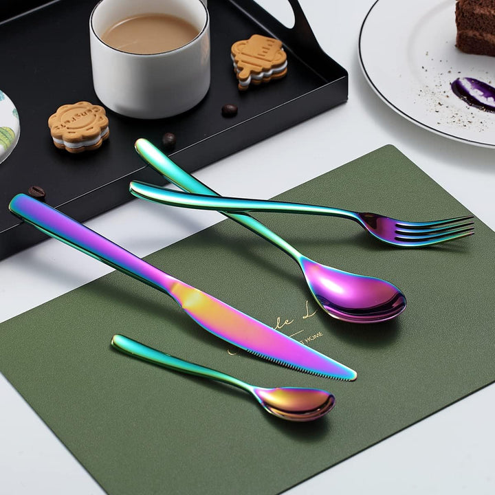 Besteckset 24-teilig,Kyraton Edelstahl Regenbogen Besteckset, Titanium Besteck Rainbow Besteckset St