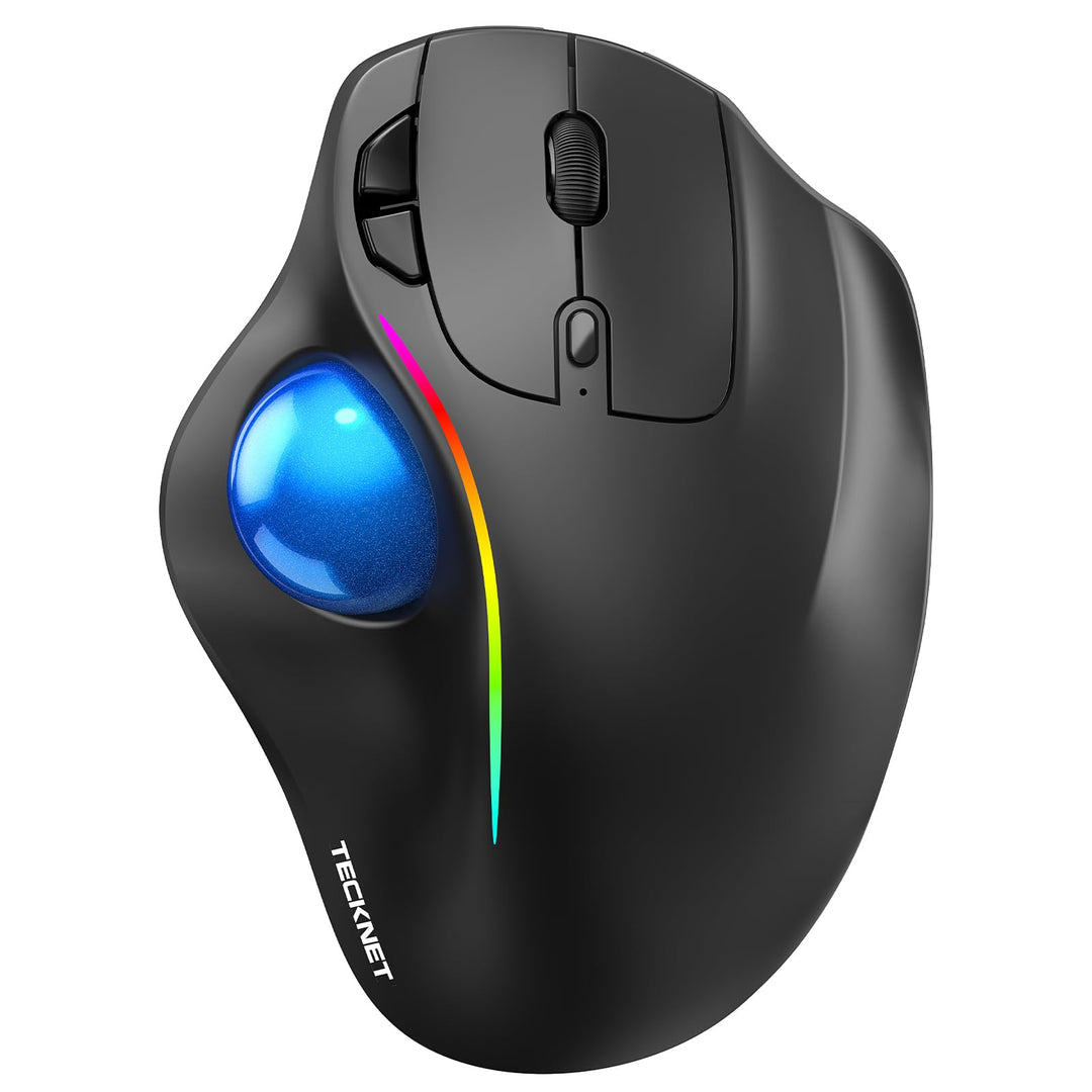 TECKNET Kabellose Trackball-Maus, Ergonomische Maus mit Bluetooth und verschlüsseltem Dongle, 6 Tast