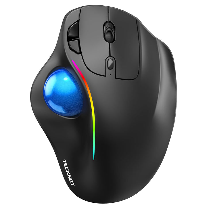 TECKNET Kabellose Trackball-Maus, Ergonomische Maus mit Bluetooth und verschlüsseltem Dongle, 6 Tast