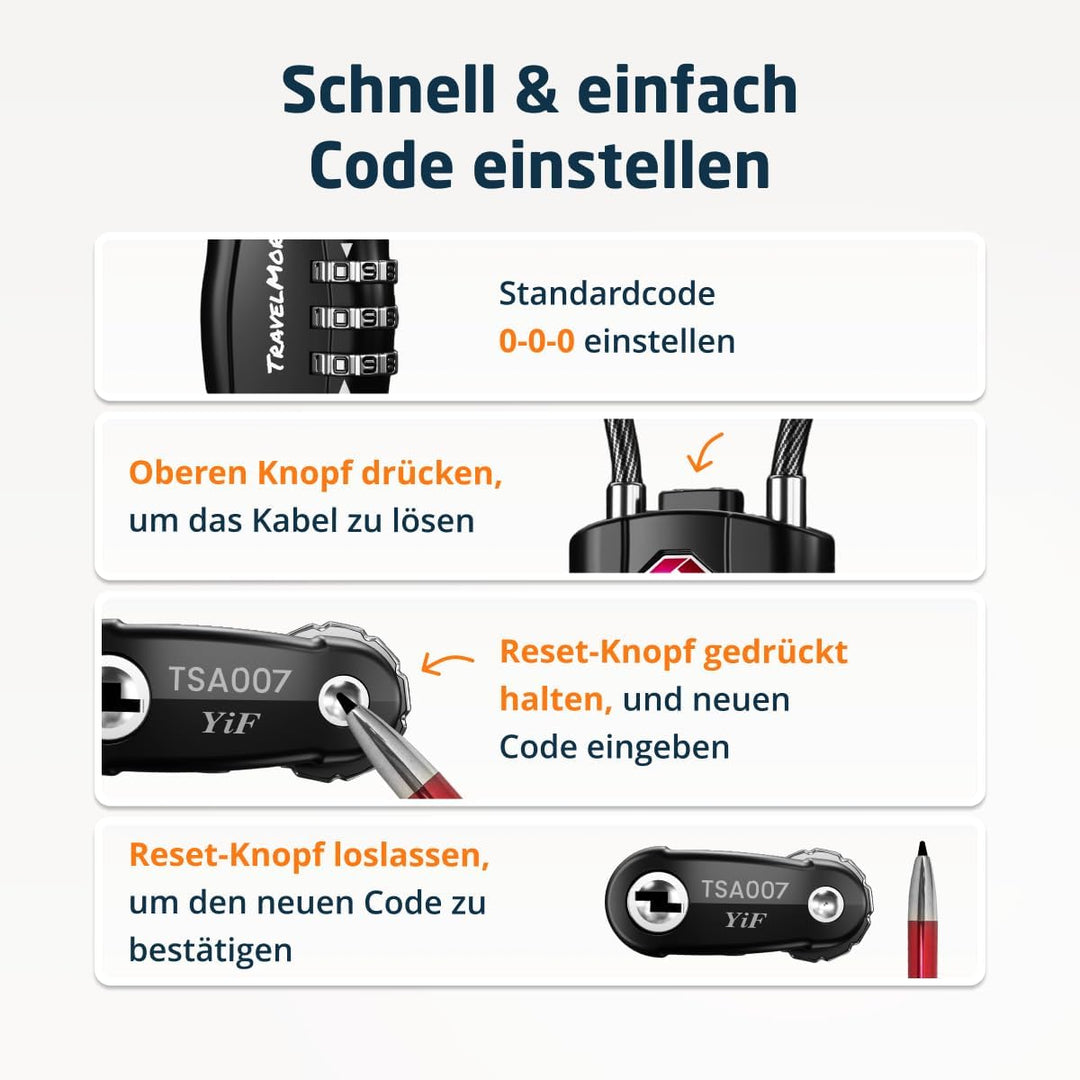 10er-Pack TSA-Genehmigte Reise-Kombinations-Kabelschlösser für Koffer und Rucksäcke – Schwarz, 10 St