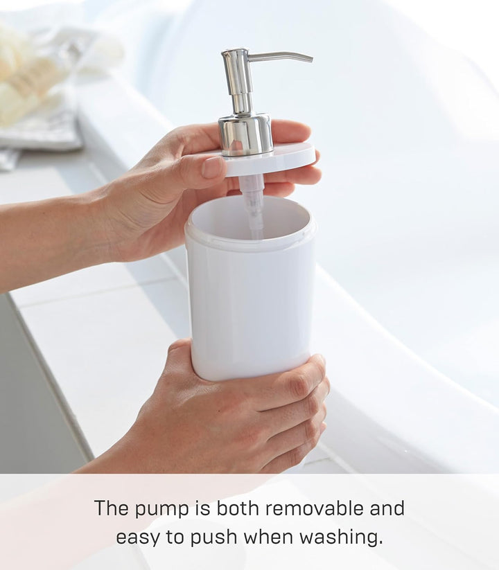 Yamazaki 2932 Tower-Körper-Seifenspender, Moderne Flaschenpumpe für Dusche, rund, weiss, Weiss