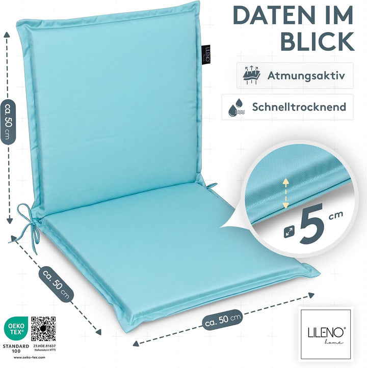 LILENO HOME Gartenstuhl Auflagen [2er Set - Niedriglehner] in Aqua - Bequeme Liegen als Sitzauflagen
