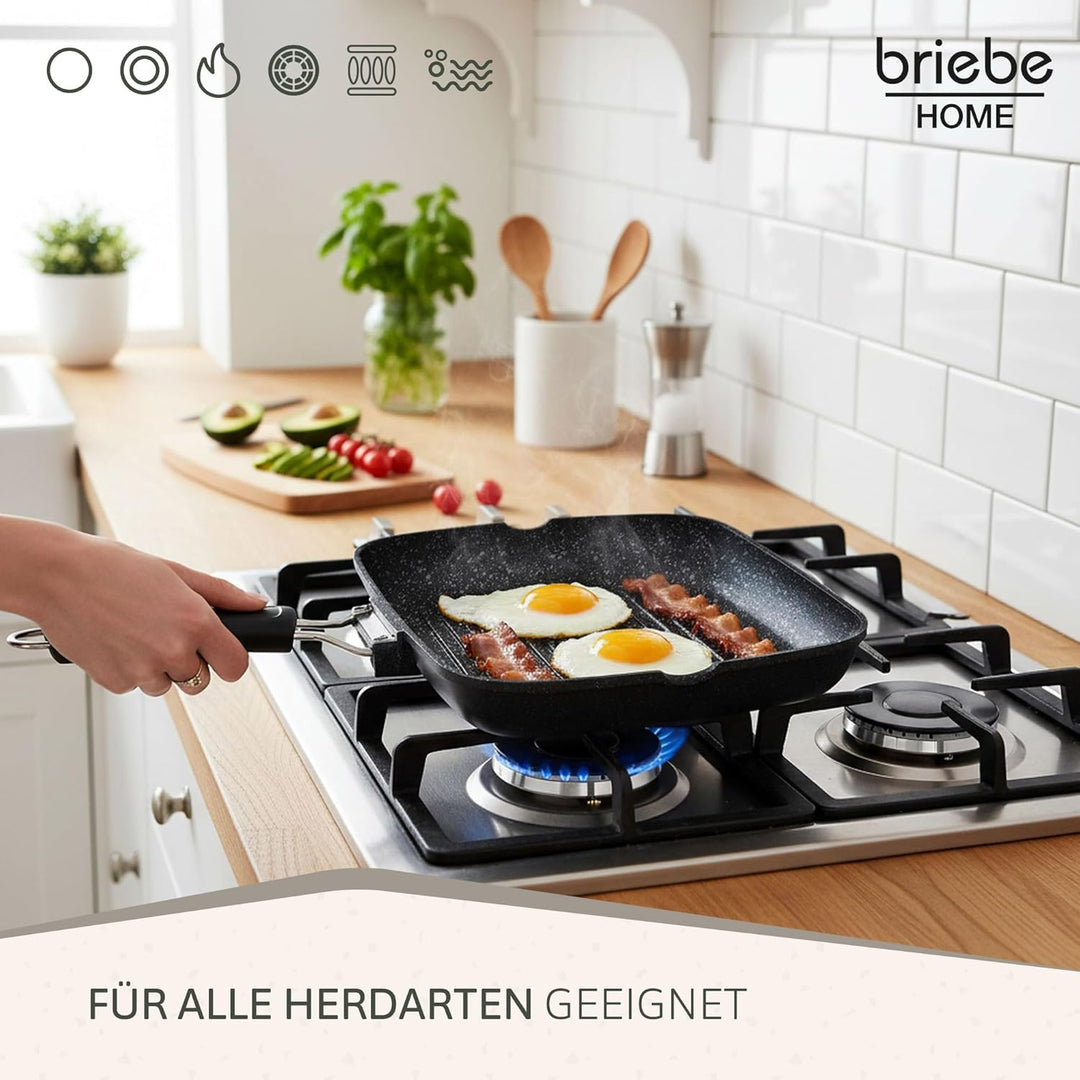 Brieve Black Titanium Induktionsgrillpfanne, Antihaft, Aluminiumguss, klappbar, ohne PFOA, 34x24 cm,