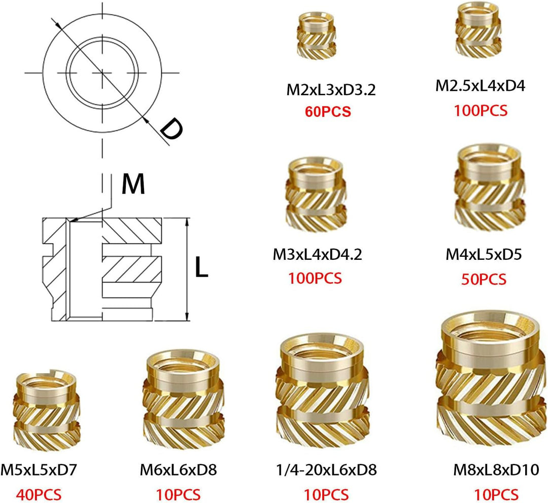 Heat Set Insert Tools Kit Brass Nuts 3D Printing 60W Digital Soldering Iron and 380pcs Kit Threaded