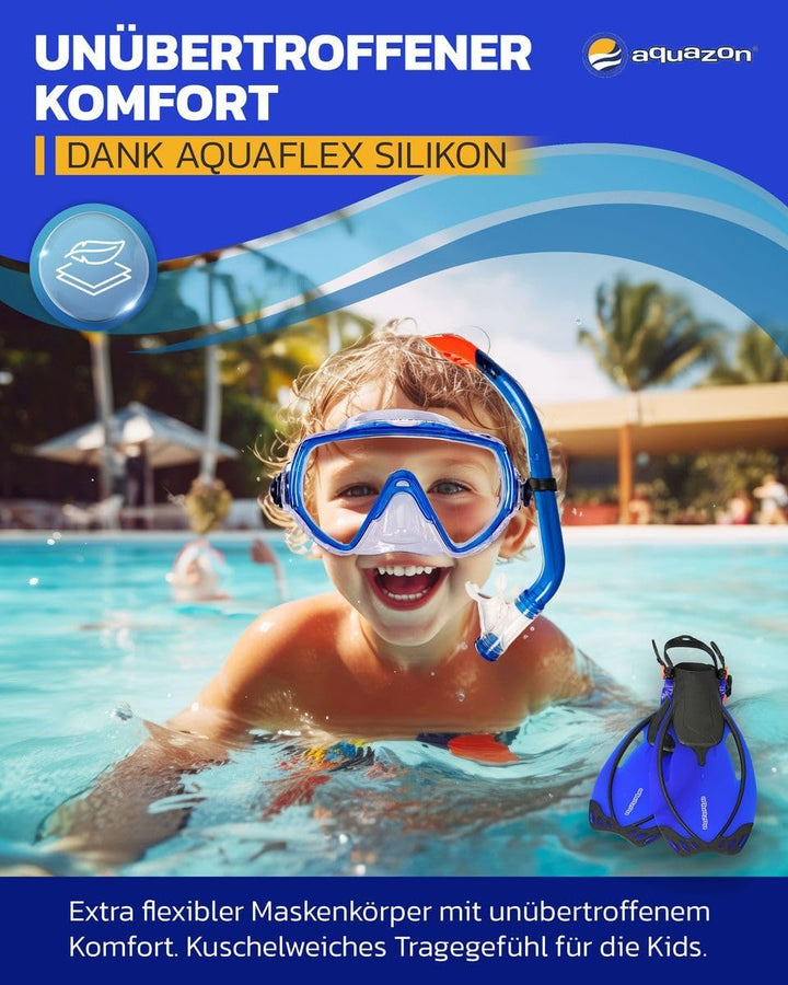 AQUAZON Miami Schnorchelset, Schwimmset, Tauchset, Taucherbrille mit Anti Fog Tempered Glas, Silkon,