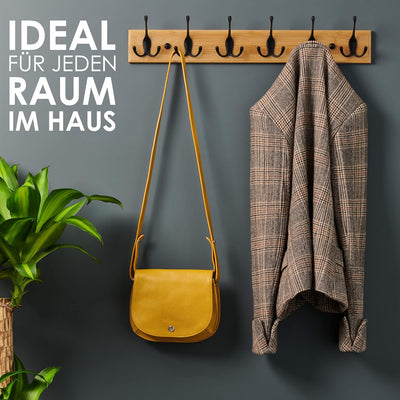 LARHN Garderobenhaken Holz - Garderobenleiste Holz mit 6 Haken in Schwarz - 59 cm - Kleiderhaken Wan