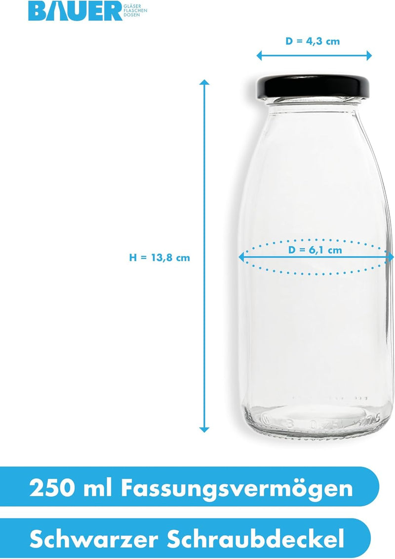 Flaschenbauer - 24 Leere Glasflaschen 250 ml mit Schraubverschluss TO43, 0,25 l in Schwarz – Zum Sel
