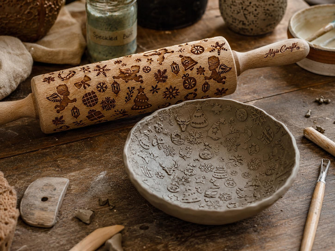 WEIHNACHTSGESCHENKE Nudelholz mit Muster Weihnachten Backen - Teigroller Holz für DIY Weihnachten Pl