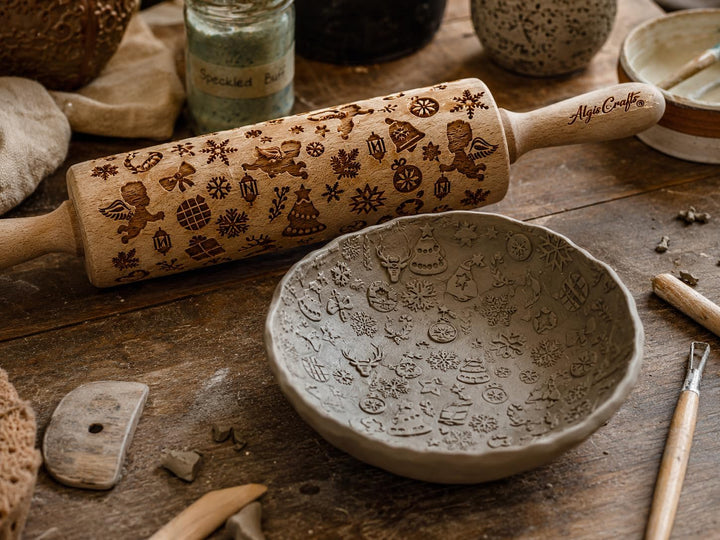 WEIHNACHTSGESCHENKE Nudelholz mit Muster Weihnachten Backen - Teigroller Holz für DIY Weihnachten Pl