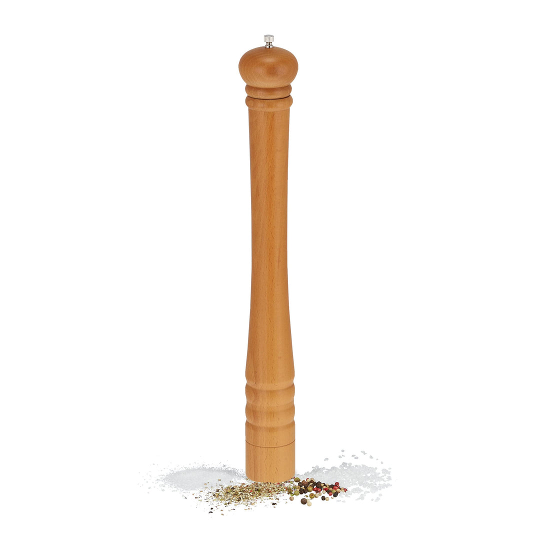 Relaxdays Salz-und Pfeffermühle, XXL Gewürzmühle, Holz, Keramikmahlwerk, manuell, HxD: 51,5 x 6 cm,