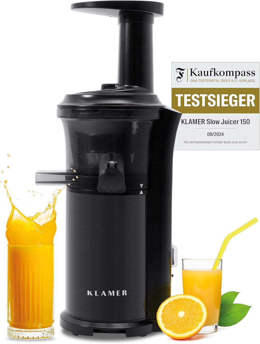 KLAMER Slow Juicer Gemüse und Obst, Entsafter mit Rückwärtsgang, elektrische Fruchtpresse mit Bürste