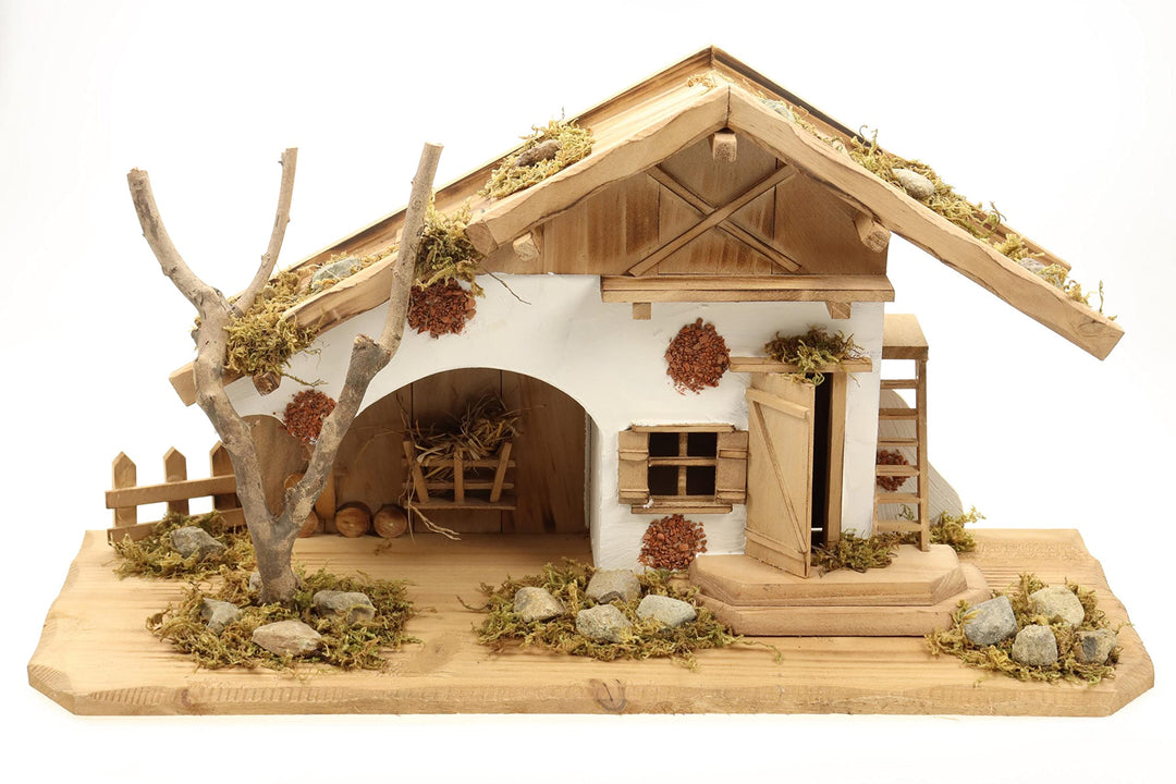ELLUG Holz Krippenstall, Holzkrippe, Weihnachtskrippe 55 * 19 * 28cm (OHNE Krippenfiguren) Krippenst