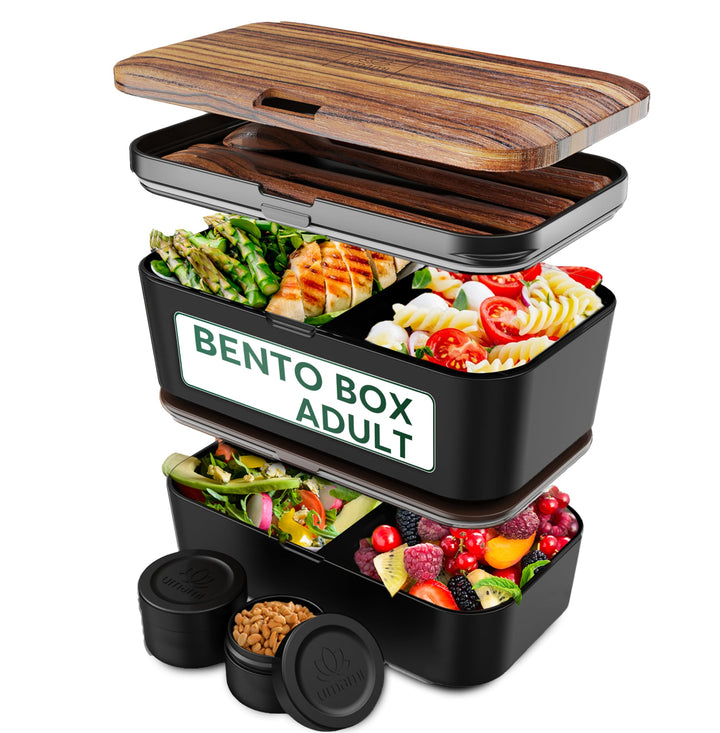 Umami Premium Lunchbox Erwachsene, Verschachtelbar Auslaufsichere Bento Box mit 4 Bestecke & Fächern