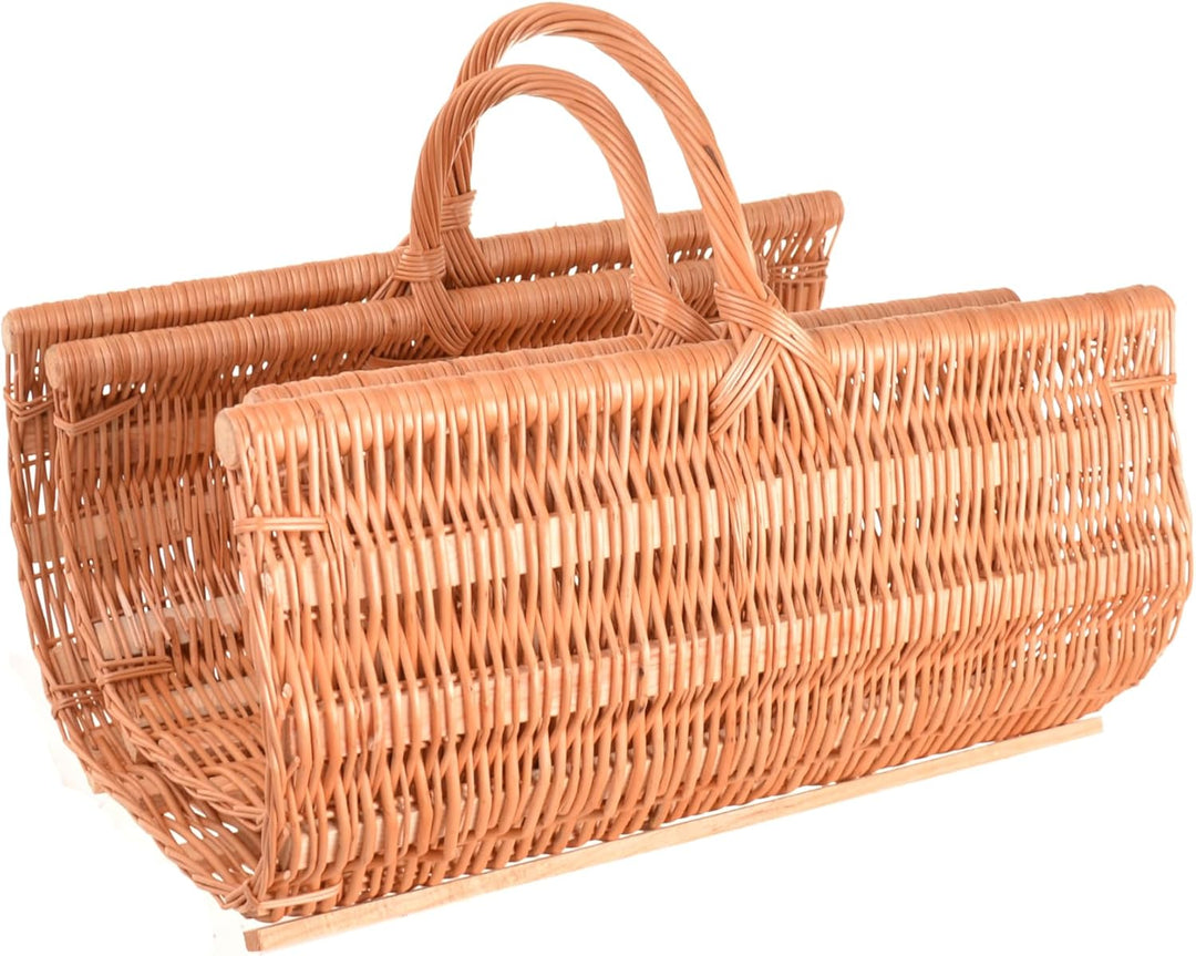 Kaminholzkorb 50 x 38 cm aus Weide mit Holzleisten – Stabiler Kaminholzträger – Handgefertigter Korb
