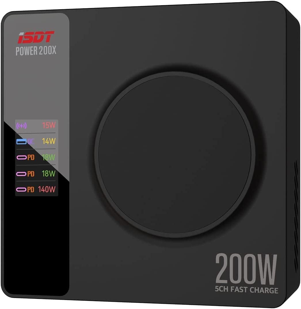 ISDT 200X Wandladegerät Kabelloses Desktop Laden USB C Ports(140W Max),4+1 Port Kompatibel mit Lapto