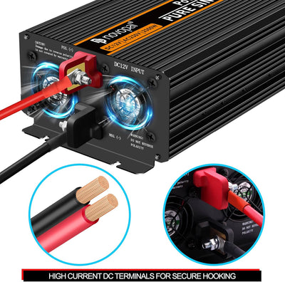 NOVOPAL 2500W KFZ Reiner Sinus Spannungswandler - Auto Wechselrichter 12V auf 230V Umwandler - Inver