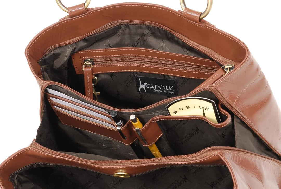 Catwalk Collection Handbags - Leder - Umhängetasche/Grosse Tasche - BELLSTONE Braun, Braun