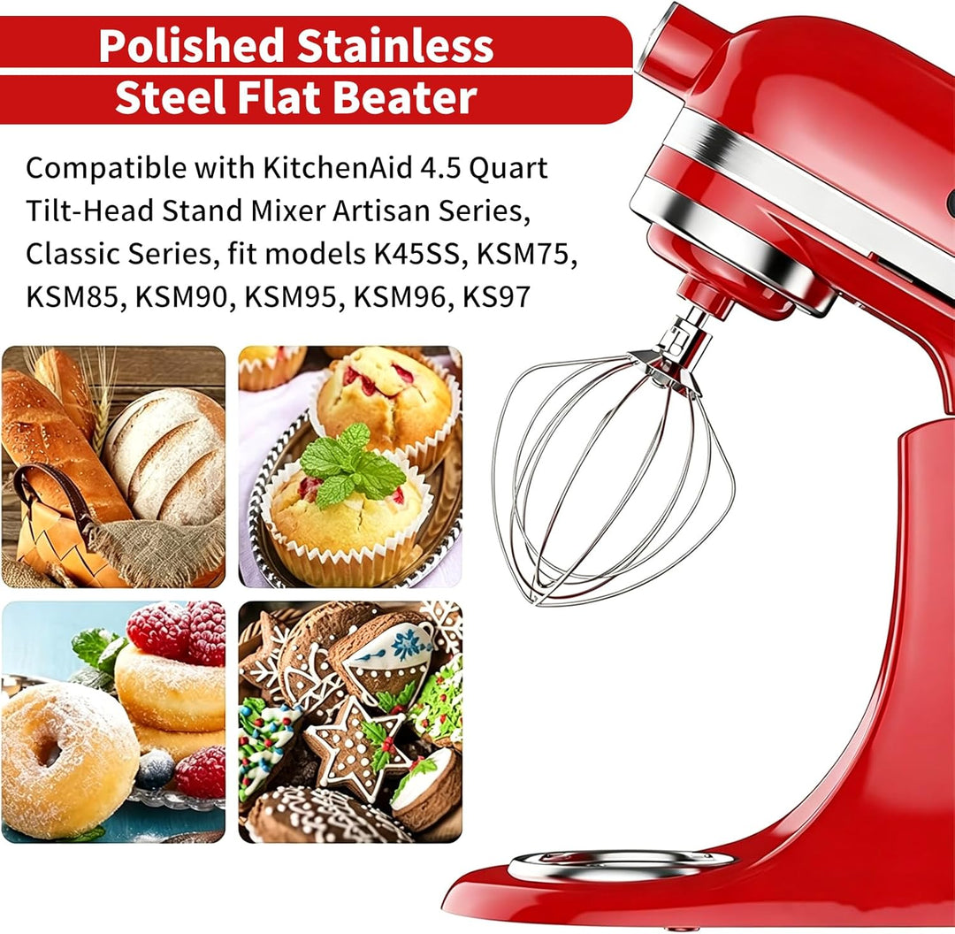 Standmixer-Zubehör, K45WW 6-Drahtiger Schneebesen für KitchenAid 4.5-5 Quart Kippkopf, Edelstahl-Auf