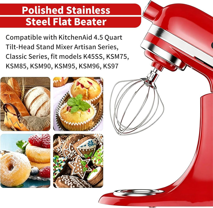 Standmixer-Zubehör, K45WW 6-Drahtiger Schneebesen für KitchenAid 4.5-5 Quart Kippkopf, Edelstahl-Auf