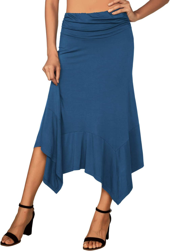 DJT Damen Elastisch Plissierte Taille Elegant Rock A-Linie Faltenrock Midi Rock mit Taschentuch Saum