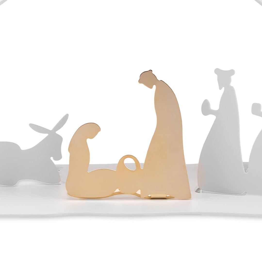 Alessi Bark Crib BM09 W - Design Weihnachtskrippe Reproduktion mit goldenen Details, Edelstahl, Weis