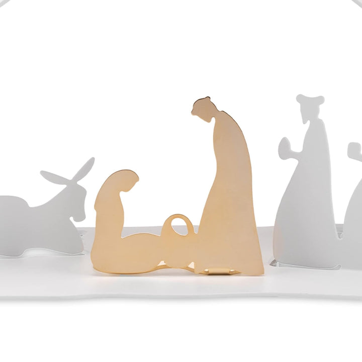 Alessi Bark Crib BM09 W - Design Weihnachtskrippe Reproduktion mit goldenen Details, Edelstahl, Weis