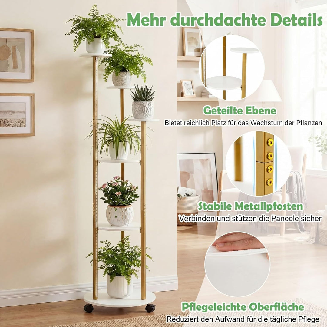 COSTWAY Blumenständer, 6-stufiges Pflanzenständer mit LED-Beleuchtung & Rollen, Pflanzenregal Outdoo