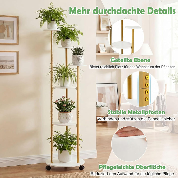 COSTWAY Blumenständer, 6-stufiges Pflanzenständer mit LED-Beleuchtung & Rollen, Pflanzenregal Outdoo