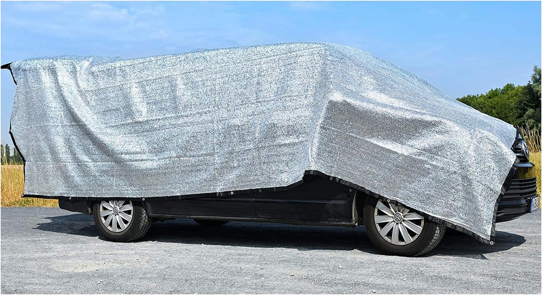 Rosi's Barf-Glück XL Schattennetz Auto 4x6 für Hunde 4x6 m – 24m² Alu UV Sonnenschutz Hitzeschutz Al