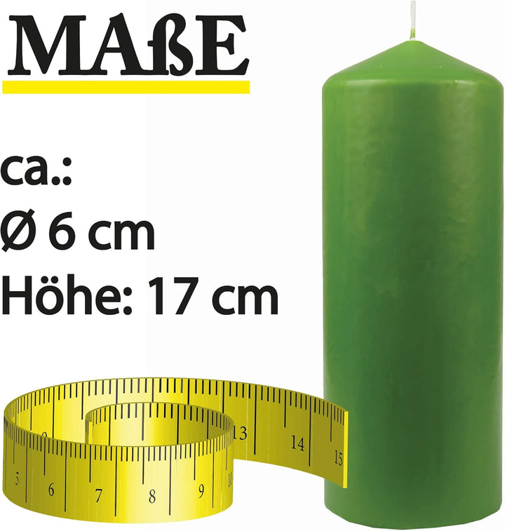 Stumpenkerzen Wachskerzen Ø6cm x 17cm (4er Pack) Hellgrün - Lange Brenndauer, Hergestellt in EU, Ker